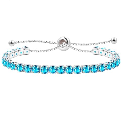 JunyiDIY Hellblaues Cubic Zirkonia Versilbertes Tennisarmband Für Frauen, Verstellbare Slider BOLO Spezieller Weihnachten Oder Thanksgiving Schmuck Für Tochter YA4043 von JunyiDIY