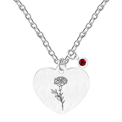 JunyiDIY Januar Schneeglöckchen-Halskette mit Granat-Geburtsstein-Anhänger, Schmuck mit rotem Edelstein für den 1. Monat zum Geburtstag von Frauen und Muttertag YA5545 von JunyiDIY