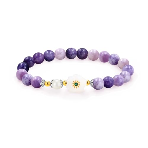 JunyiDIY Lila Blumenarmband – Handgemachtes Stretcharmband mit Perle – Kreatives Geschenk zum Geburtstag oder Jubiläum YS5620 von JunyiDIY