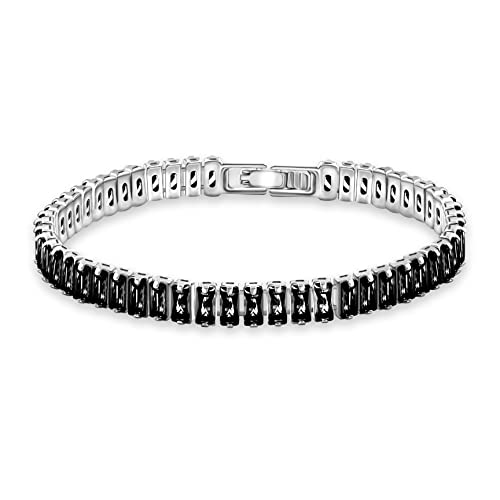 JunyiDIY Luxus Schwarzes CZ TennisArmband Für Frauen - Schlichte Zirkonia Steine Auf SilberKette Schmuck Für Ihn Schwester Weihnachten 18cm YA5832 von JunyiDIY