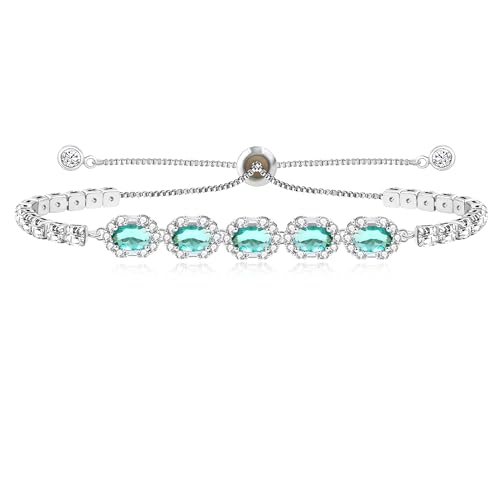 JunyiDIY Modisches Reichtum Grünes CZ Tennisarmband für Frauen Verstellbarer Slider Hypoallergener Kristallschmuck für Beste Freunde Ehefrauen Abschluss Dankbarkeit Funkelnde Schmuckgeschenke von JunyiDIY