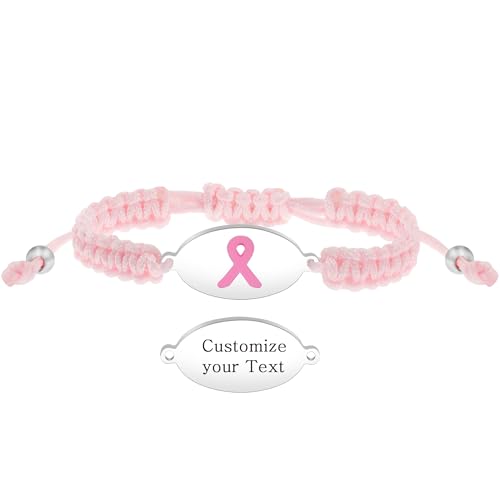 JunyiDIY Personalisierte Brustkrebs Bewusstsein Rosa Schleife Geflochtenes Band Armband, Graviertes Geschenk Der Hoffnung Für Mutter Ehefrau Schwester Freundin YA6220 von JunyiDIY