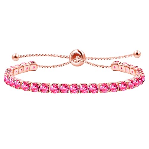 JunyiDIY Rosarotes Cubic Zirkonia Tennisarmband Für Frauen, Verstellbares Schmuck Romantisches Valentinstag Weihnachten YA4043 von JunyiDIY