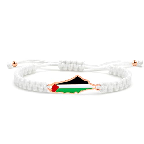 JunyiDIY Roségold Palästina Flagge Weißes Geflochtenes Charm Armband Für Frauen, Handgewebtes Freiheits Und Friedens Schmuck von JunyiDIY