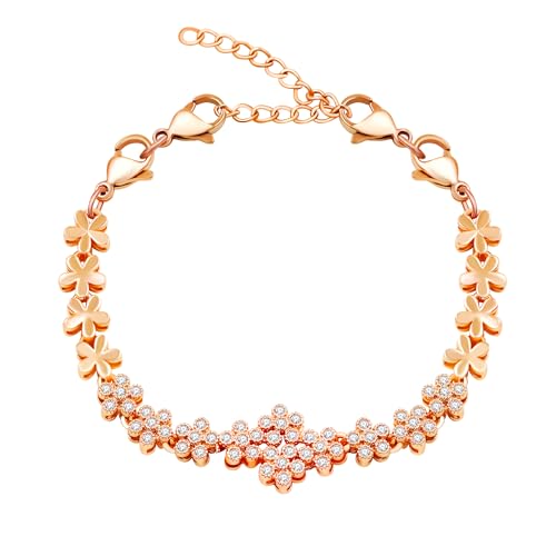 JunyiDIY Roségoldenes Blumenarmband Mit Zirkonia-Akzenten, Funkelnder Verstellbarer Damen Schmuck Im Brautjungfern-Stil Eleganter Floraler CZ Schmuck YA5741 von JunyiDIY