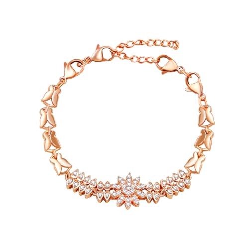 JunyiDIY Roségoldenes Schmetterlingsarmband Mit Zirkonia-Akzenten, Funkelnder Verstellbarer Damen CZ Schmuck Für Weihnachten Erntedankfest YA5746 von JunyiDIY