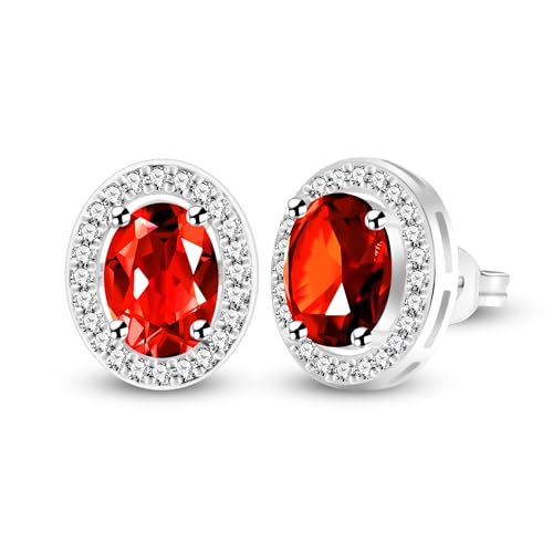 JunyiDIY Rote Zirkonia Stecker Ohrringe für Damen, Weißgold Plattiert CZ Funkelnder Kristall für Mama Frau Jubiläen Partys Schmuck YA5119 von JunyiDIY
