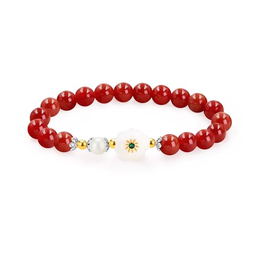 JunyiDIY Rotes Achat-Blumenarmband – Handgemachtes Stretcharmband – Romantisches Geschenk für Mutter oder Oma YS5620 von JunyiDIY