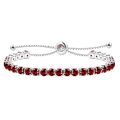 JunyiDIY Rotes Cubic Zirkonia Versilbertes Tennisarmband Für Frauen, Verstellbare Slider BOLO Kette Hochzeit Jubiläum Weihnachten Schmuck YA4043 von JunyiDIY