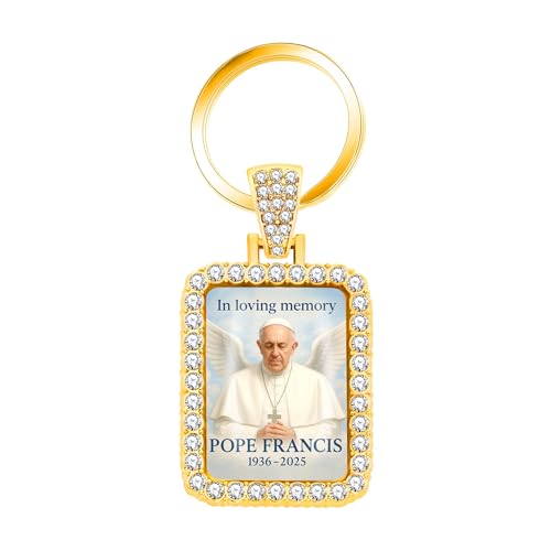 JunyiDIY Schlüsselanhänger mit goldenem Kristall von Papst Franziskus rechteckiger Anhänger für Ehemann Ehefrau Jubiläum religiöses Souvenir Papst segnet Sie YA5951 von JunyiDIY