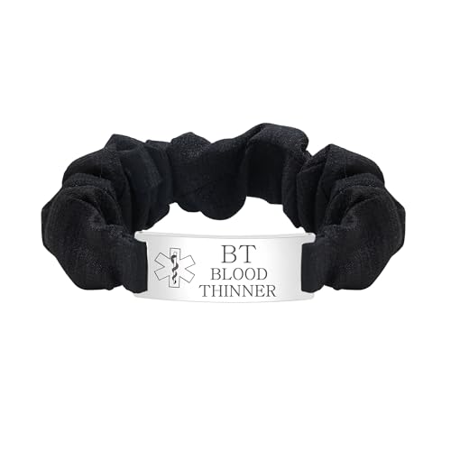 JunyiDIY Schwarzes Blutverdünner-Medizinisches ID-Armband, Leichtes Dehnbares Organza-Notfall-Alarm-Armband Sicherheitsidentifikation für Patienten Freunde Familie YA5426 von JunyiDIY