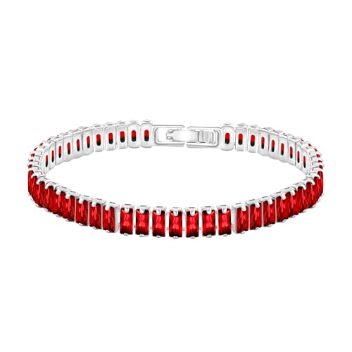 JunyiDIY Stilvolles Rotes CZ TennisArmband Für Frauen - Funkelnde Zirkonia Steine Auf SilberKette Schmuck Für Beste Freundin Hochzeit Verlobung 18cm YA5832 von JunyiDIY