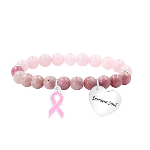JunyiDIY “Survivor Soul” Armband – rosa Schleife, zweifarbige Perlen, elastisch – Bedeutungsvolles Geschenk für Schwester, Frau, Mutter von JunyiDIY