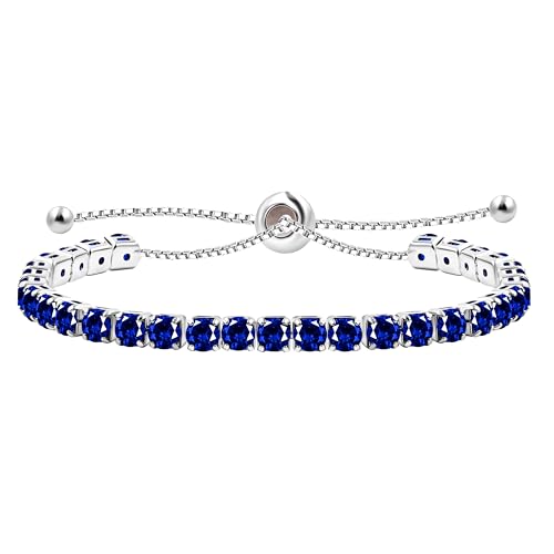 JunyiDIY Versilbertes Tennisarmband Für Frauen Mit Dunkelblauen Cubic Zirkonia, Verstellbare Slider BOLO Kette Eleganter Weihnachten Schmuck Für Oma Tochter YA4043 von JunyiDIY