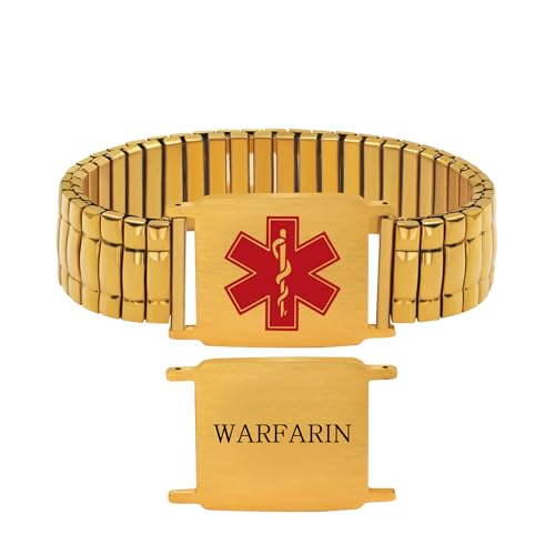 JunyiDIY Warfarin Breites Dehnbares Medizinisches Notfallarmband Hypoallergen mit Auffälligem Rotem Symbol Notfall-ID Schmuck für Opa Oma von JunyiDIY