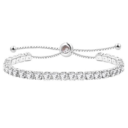 JunyiDIY Weißes Cubic Zirkonia Tennisarmband Für Frauen, Verstellbares Hypoallergenes Geschenk Klassischer Jubiläum Weihnachten Schmuck YA4043 von JunyiDIY