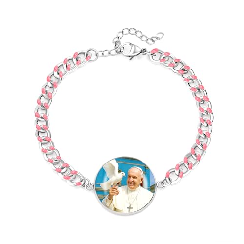 JunyiDIY verstellbares rosa Emaille-Armband mit Papst Franziskus & Friedenstaube, religiöses Accessoire für Töchter, Symbol für Hingabe & Dankbarkeit zu Thanksgiving YA5960 von JunyiDIY