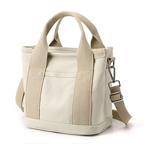 Canvas Tote Bag Mini Handtasche Tote Geldbörse mit Reißverschluss Frauen Leinwand Crossbody Tasche Geldbörse Top Griff Satchel Handtaschen, Beige, 9x8.3x5.9in von Juoxeepy