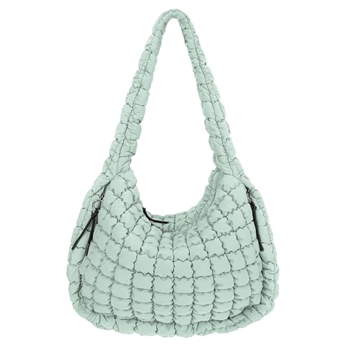 Juoxeepy Gesteppte Tragetasche, groß, Schultertasche, leichte Polsterung, Hobo-Tasche, Hellgrün, Large von Juoxeepy