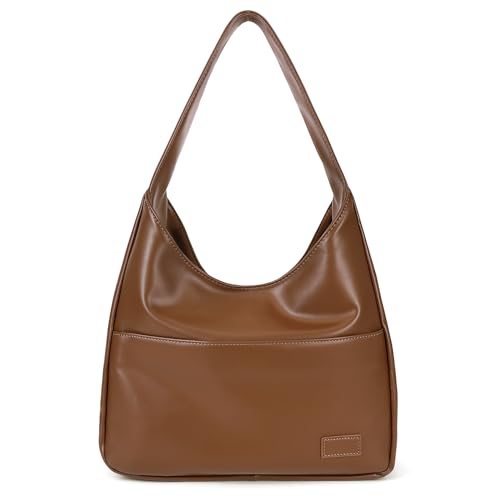 Kunstleder-Tragetasche für Damen, Schultertasche, College-Tragetasche, Leder, Hobo-Handtasche, Arbeitstasche, Braun, Einheitsgröße von Juoxeepy
