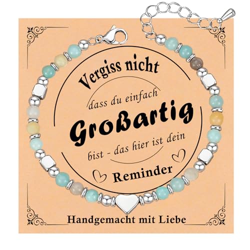 Armband Damen Herz Geschenk Silber : 4MM Natursteine Armbänder für Frauen 17+5cm Einstellbar Edelstahl mit Herz Charm für Töchter, Freundin, Mädchen, Mutter für Valentinstag Geburtstag (Hellblau) von Juozyve