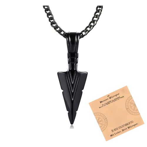 Ketten für Herren Schwarz Wikinger : Viking Mjölnir Halskette mit Anhänger für Männer mit 60cm Ketten Edelstahl Dreieck Pfeilspitze Halskette Glücksbringer Geschenke für Männer Junge Teenager von Juozyve
