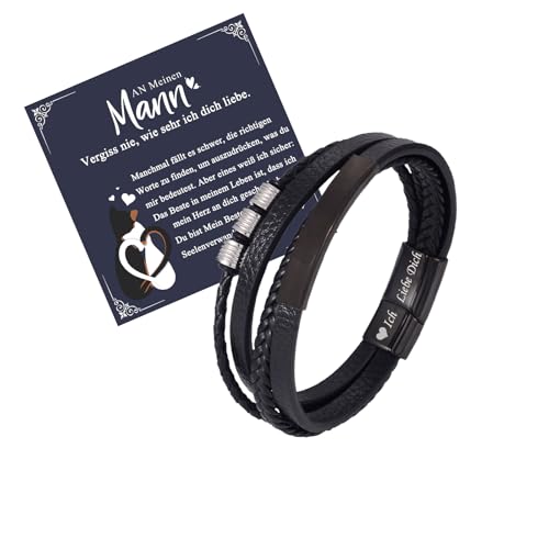 Juozyve Armband Herren Ehemann Geschenk : Lederarmband Schwarz Geschenke für Männer 21.5cm Länge Leder Armbänder Schwarz Mann Lederarmband Geschenke Ich Liebe Dich Herrenarmbänder (Mann) von Juozyve