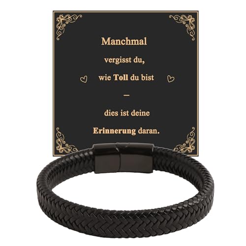 Juozyve Armband Herren Leder Schwarz : Geschenk für Sohn Mann Burder Papa Lederarmband 21.5cm Herrenarmbänder Geschenke für Männer (21.5cm) von Juozyve