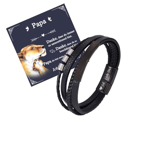 Juozyve Armband Herren Papa Geschenk : Geschenke für Papa 21.5cm Länge Leder Armbänder Schwarz Mann Lederarmband Geschenke Ich Liebe Dich Daddy Herrenarmbänder (Papa) von Juozyve