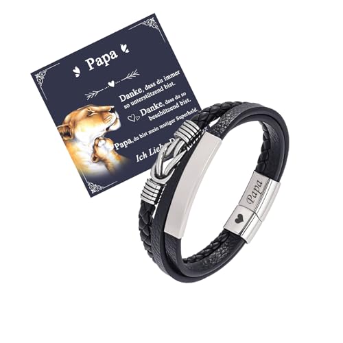 Juozyve Armband Herren Papa Geschenk : Vatertag Geschenke für Papa Leder Armbänder Schwarz Lederarmband für Daddy Herrenarmbänder Ich Liebe Dich Geschenke (8.5inch) von Juozyve