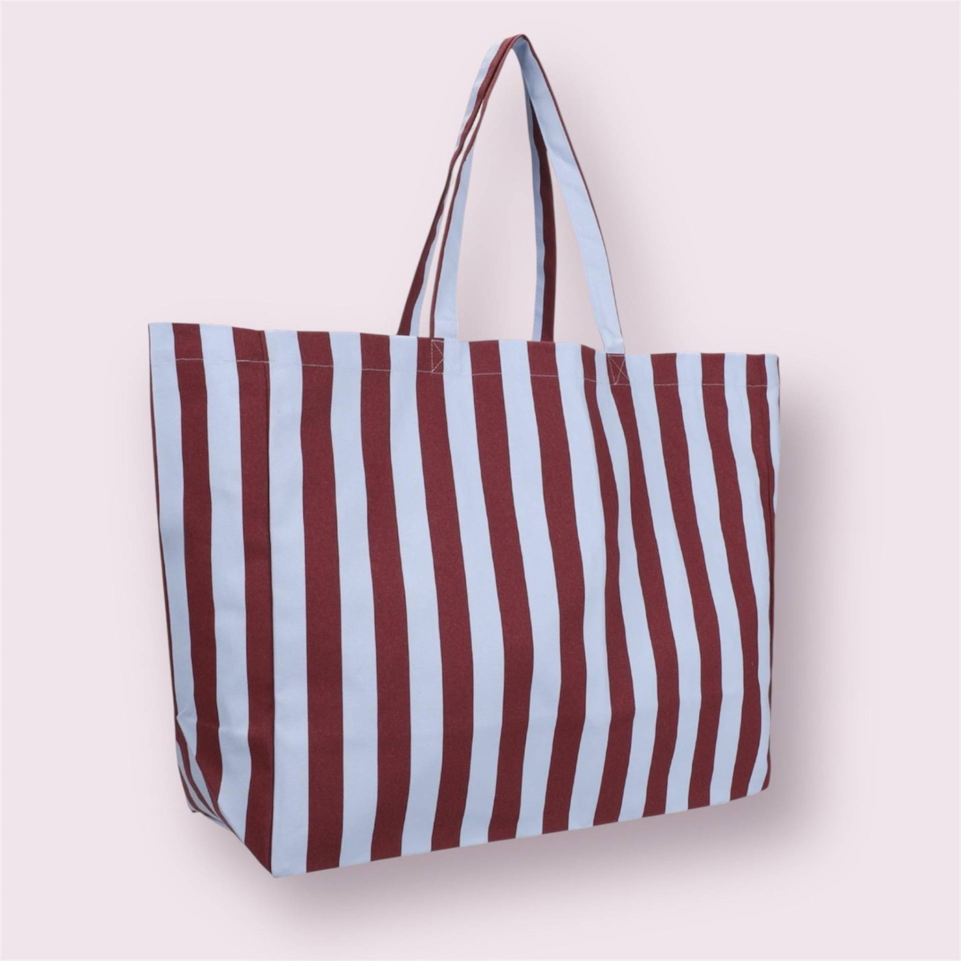 Beachbag Strandtasche Baumwolltasche Stofftasche Geschenk Für Die Freundin 48 X 20 40 3 cm Gestreift Hellblau/Braun von JuperStudio