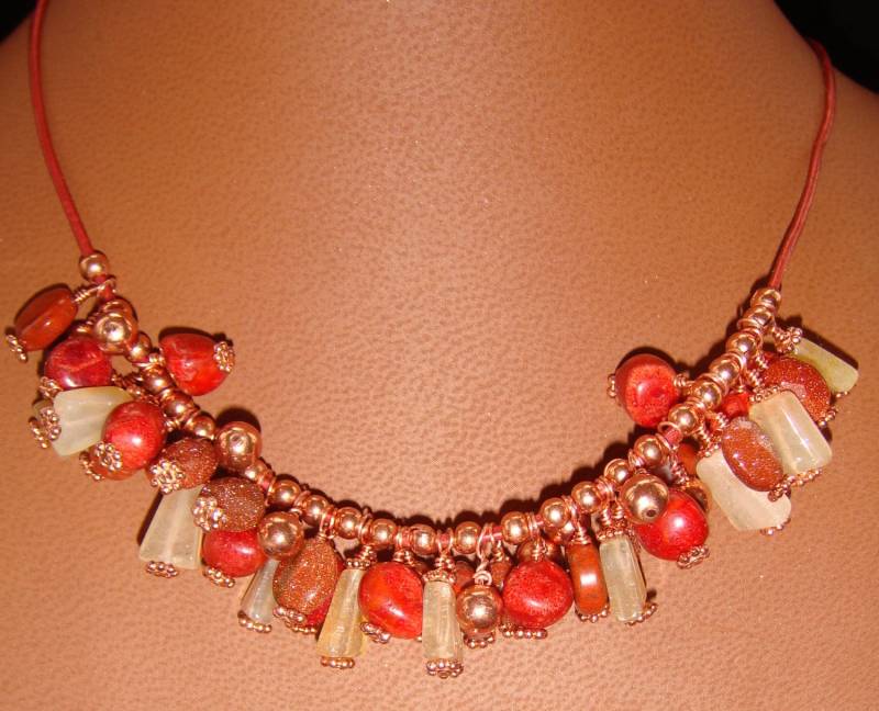 Roter Jaspis, Citrin, Sandstein Und Kupfer Auf Leder "Bubble" Halskette Roter Jaspis, Citrin, Sandstein Und Kupfer Auf Leder "Bubble" Halskette von JupiterMoonDesigns