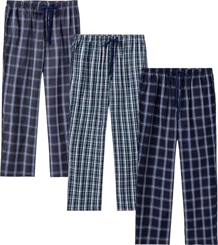 JupiterSecret Herren Baumwolle Pyjamahose Lang Schlafanzughosen für Herren Karierte Nachtwäsche 3er Packs von JupiterSecret