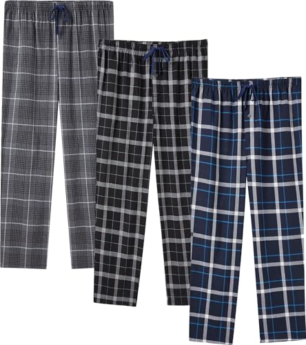 JupiterSecret Herren Baumwolle Pyjamahose Lang Schlafanzughosen für Herren Karierte Nachtwäsche 3er Packs von JupiterSecret