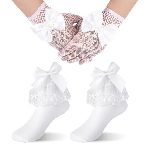 Baby Mädchen Weiße Handschuhe Rüschen Socken Baumwoll Ballett Socken Spitzen Prinzessin Socken Erstkommunion Kleidung Accessoires für Kleinkind Kinder 6-8 Jahre von Jupsk