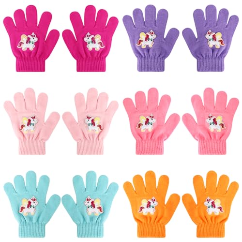 Kinder Winterhandschuhe Fingerhandschuhe Vollfinger Warme Strickhandschuhe Einhorn Radhandschuhe für Mädchen Jungen, 4-9 Jahre Alt, 6 Paare von Jupsk