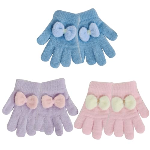 Kinder Winterhandschuhe Warme Fleece Fingerhandschuhe Bow Radhandschuhe für Mädchen 3-7 Jahre alt 3 Paare von Jupsk