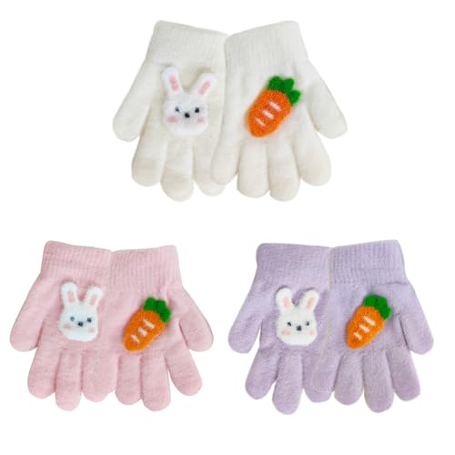 Kinder Winterhandschuhe Warme Fleece Fingerhandschuhe Hase Radhandschuhe für Mädchen 3-7 Jahre alt 3 Paare von Jupsk