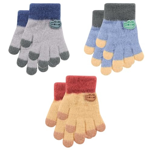 Kleinkindhandschuhe Winterstrick Warm Stretch Flauschige Vollfinger Handschuhe für Kinder Jungen Mädchen1-3 Jahre Alt, 3 Paar von Jupsk