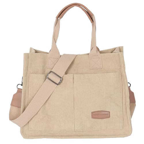 JurHevty Cord Tasche Damen Umhängetasche Groß Shopper Handtasche Tote Bags Schultertasche for Women Beutel Stofftasche für Arbeit,Schule und Lässige(Beige) von JurHevty