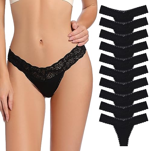 JurHevty Damen Unterwäsche Baumwolle String Tanga Sexy Set Frauen Schwarz Spitze Unterhosen Mehrpack Thong 10er Pack von JurHevty