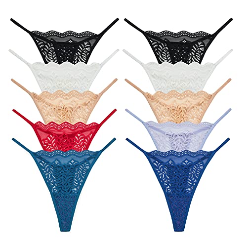 JurHevty Damen Unterwäsche Baumwolle String Tanga Sexy Set Frauen Spitze Unterhosen Mehrpack Thong 10er Pack (S-XL) von JurHevty