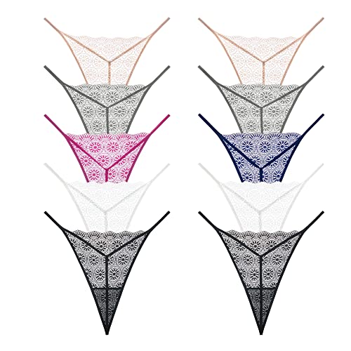 JurHevty Damen Unterwäsche Baumwolle String Tanga Sexy Set Frauen Spitze Unterhosen Mehrpack Thong 10er Pack von JurHevty