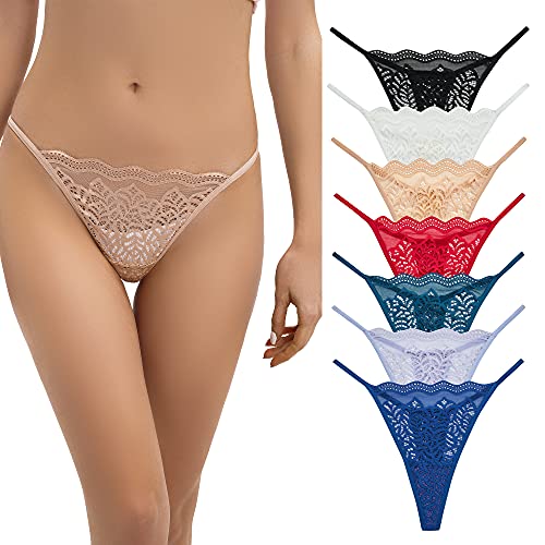 JurHevty Damen Unterwäsche Baumwolle String Tanga Sexy Set Frauen Spitze Unterhosen Mehrpack Thong 7er Pack von JurHevty