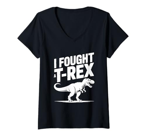 Damen Ich Habe gegen einen lustigen Dinosaurierliebhaber von T-Rex gekämpft T-Shirt mit V-Ausschnitt Damen Ich Habe gegen einen lustigen Dinosaurierliebhaber von T-Rex gekämpft T-Shirt mit V-Ausschnitt von Jurassic Laughs and Prehistoric Jokes Apparel