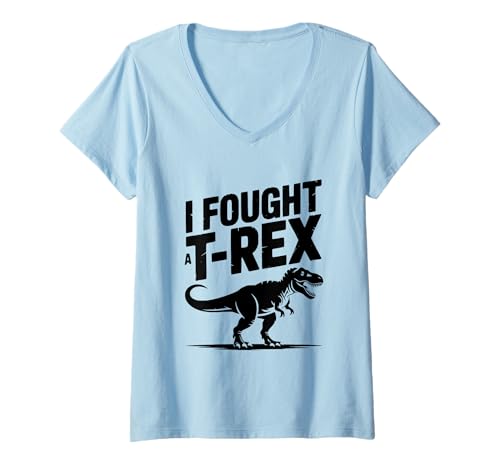 Damen Ich Habe gegen einen lustigen Dinosaurierliebhaber von T-Rex gekämpft T-Shirt mit V-Ausschnitt Damen Ich Habe gegen einen lustigen Dinosaurierliebhaber von T-Rex gekämpft T-Shirt mit V-Ausschnitt von Jurassic Laughs and Prehistoric Jokes Apparel