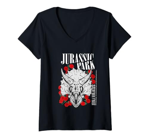 Damen Jurassic Parc 2025, Motiv Totenkopfrosen T-Shirt mit V-Ausschnitt Damen Jurassic Parc 2025, Motiv Totenkopfrosen T-Shirt mit V-Ausschnitt von Jurassic Parc 2025