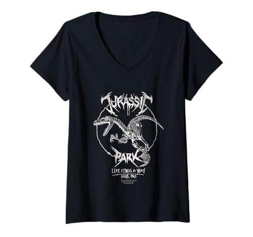 Damen Jurassic Parc 2025 Das Leben findet einen Weg, Tour T-Shirt mit V-Ausschnitt Damen Jurassic Parc 2025 Das Leben findet einen Weg, Tour T-Shirt mit V-Ausschnitt von Jurassic Parc 2025