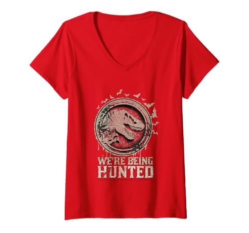 Damen Jurassic Parc 2025 Wir Werden gejagt T-Shirt mit V-Ausschnitt Damen Jurassic Parc 2025 Wir Werden gejagt T-Shirt mit V-Ausschnitt von Jurassic Parc 2025