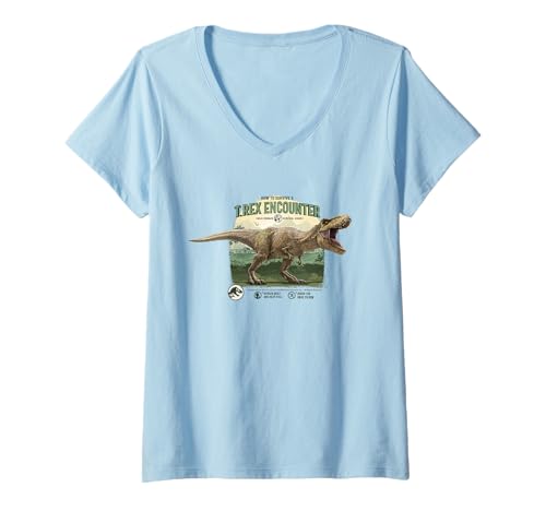 Damen Jurassic Parc Merch So überleben Sie die T-Rex-Begegnung T-Shirt mit V-Ausschnitt Damen Jurassic Parc Merch So überleben Sie die T-Rex-Begegnung T-Shirt mit V-Ausschnitt von Jurassic Parc 2025